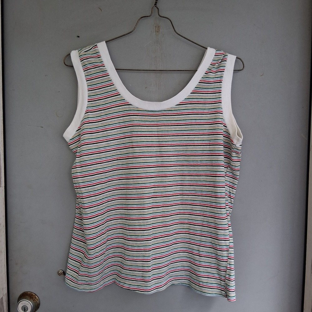 Vintage 90s Y2k Rainbow Striped Tank Top Multicolor Ribbed Perfect Grunge